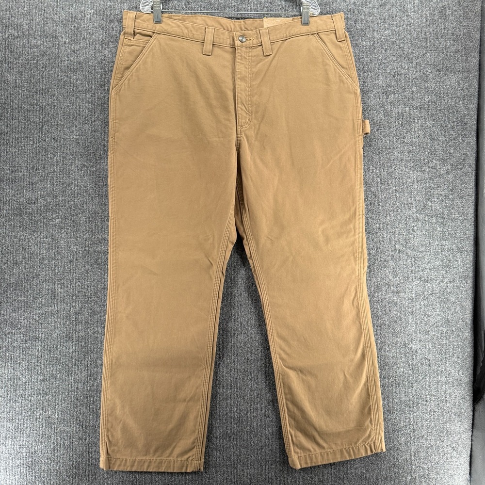Carhartt Pant Mens 42x30 Tan Flannel Lined Twill Dungaree Carpenter Outdoor Work